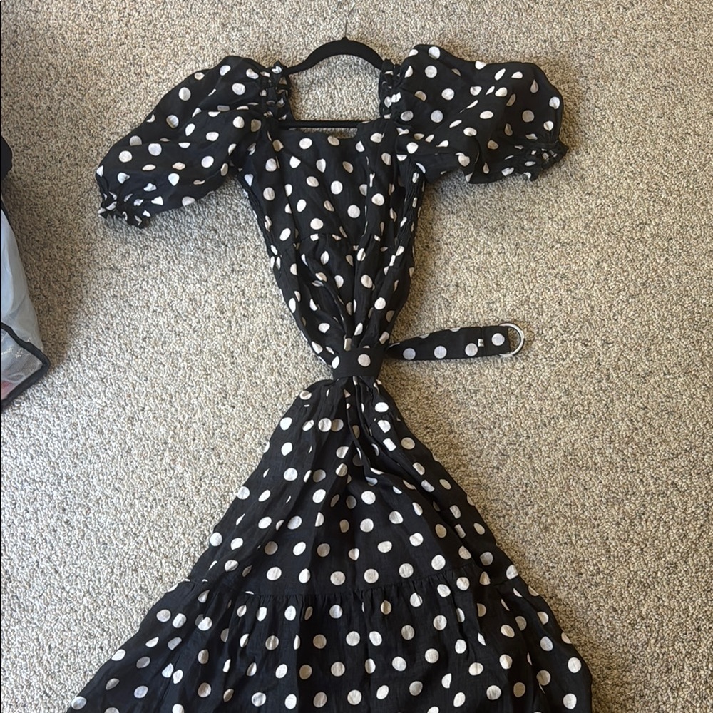Faithfull the Brand Black and White Polka Dot Midi Dress